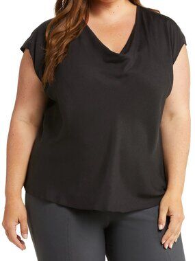 Vince Black Cowl Neck Bias Cut Silk Blend Cap Sleeve Blouse Size 1X